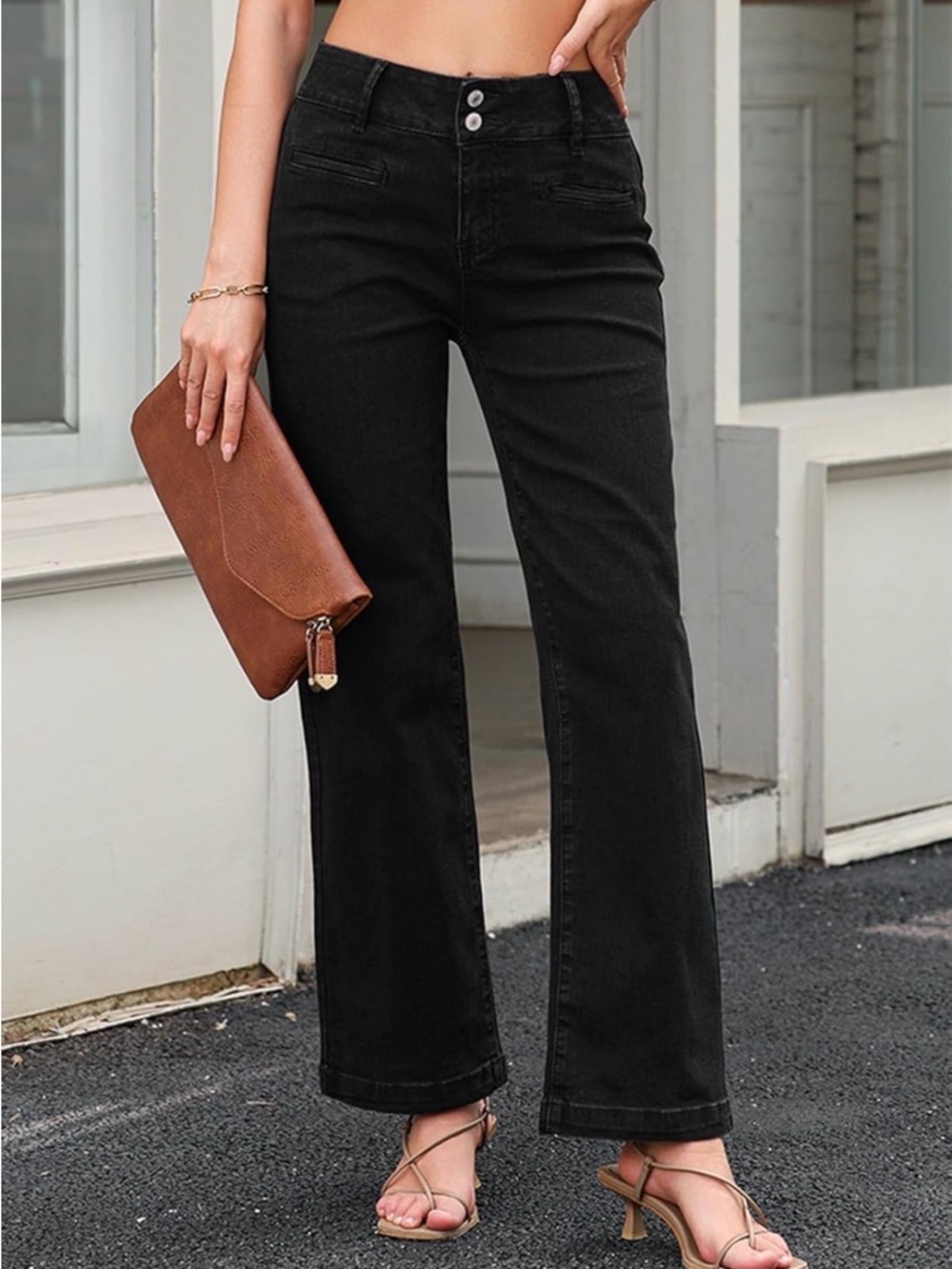SIDEFEEL Black Wide Leg Jeans Women's Size 12 High Waisted Stretch Denim